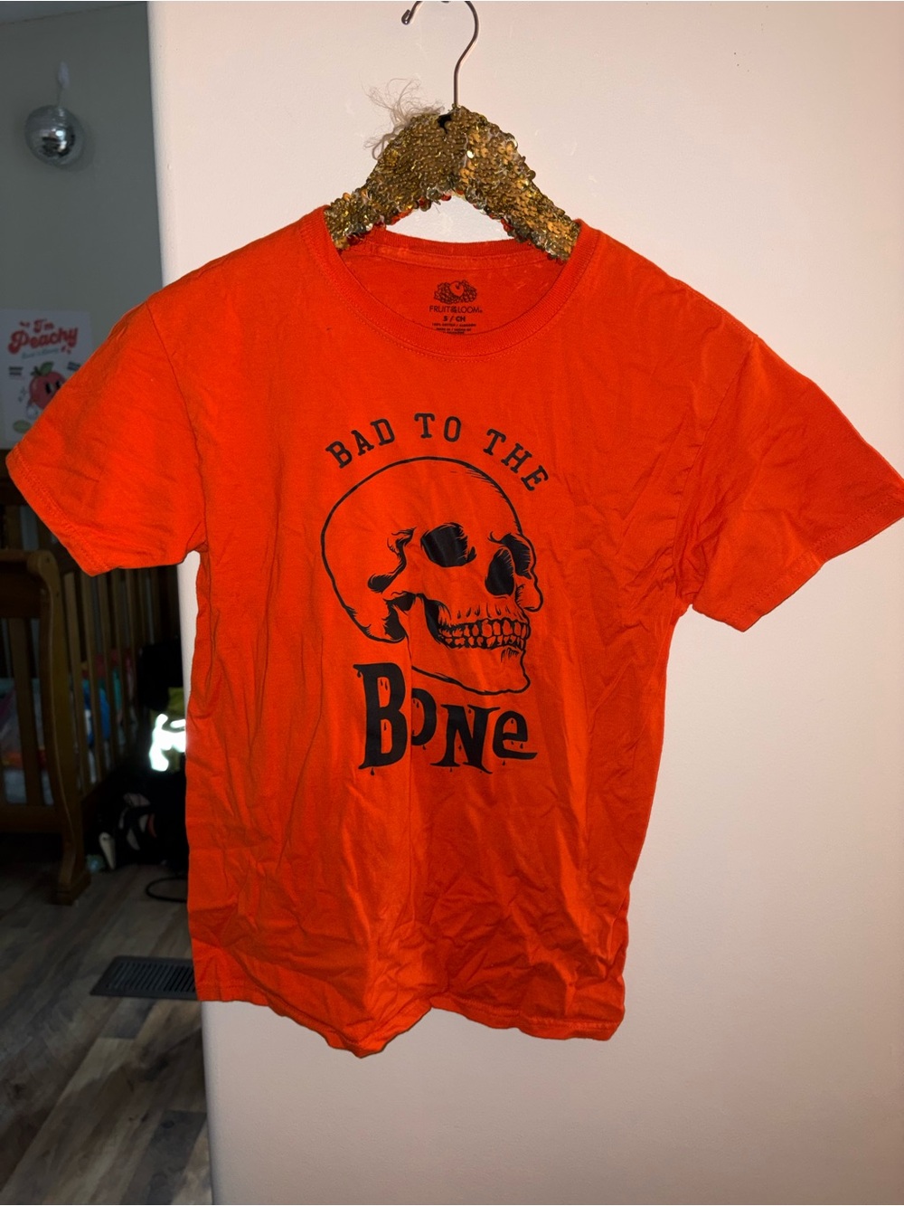 Fruit of the Loom Orange Skull 'Bad to the Bone' Graphic Tee